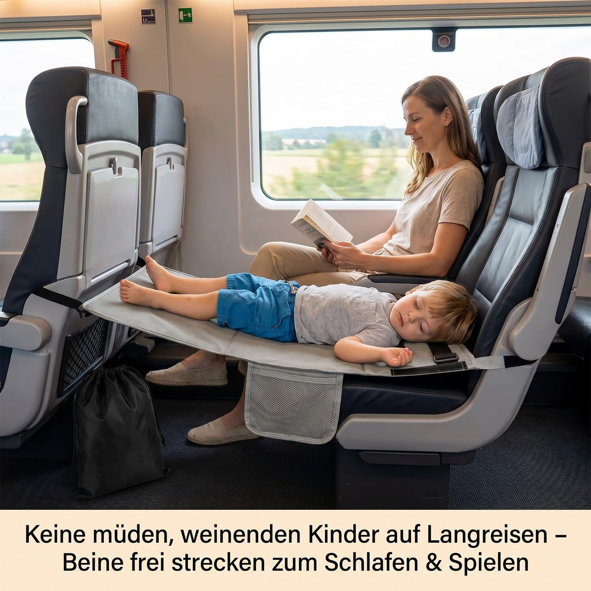 Flugzeug Bett Kinder - 77 x 44 cm Sitzverlängerung Flugzeug Kinder mit Seitentaschen, Tragbare Atmungsaktive Leichte Langlebige Flugzeugsitz Extender, Reisebett Baby für Flugzeugen, Zügen, Auto