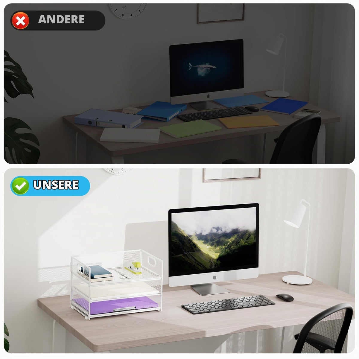 Marbrasse Schreibtisch Organizer Aktenhalter,3 Ebenen Papier Briefablage mit Handgriff,Netz Ablagefächer für Büro Bedarf Dokumentenablage(Weiß)