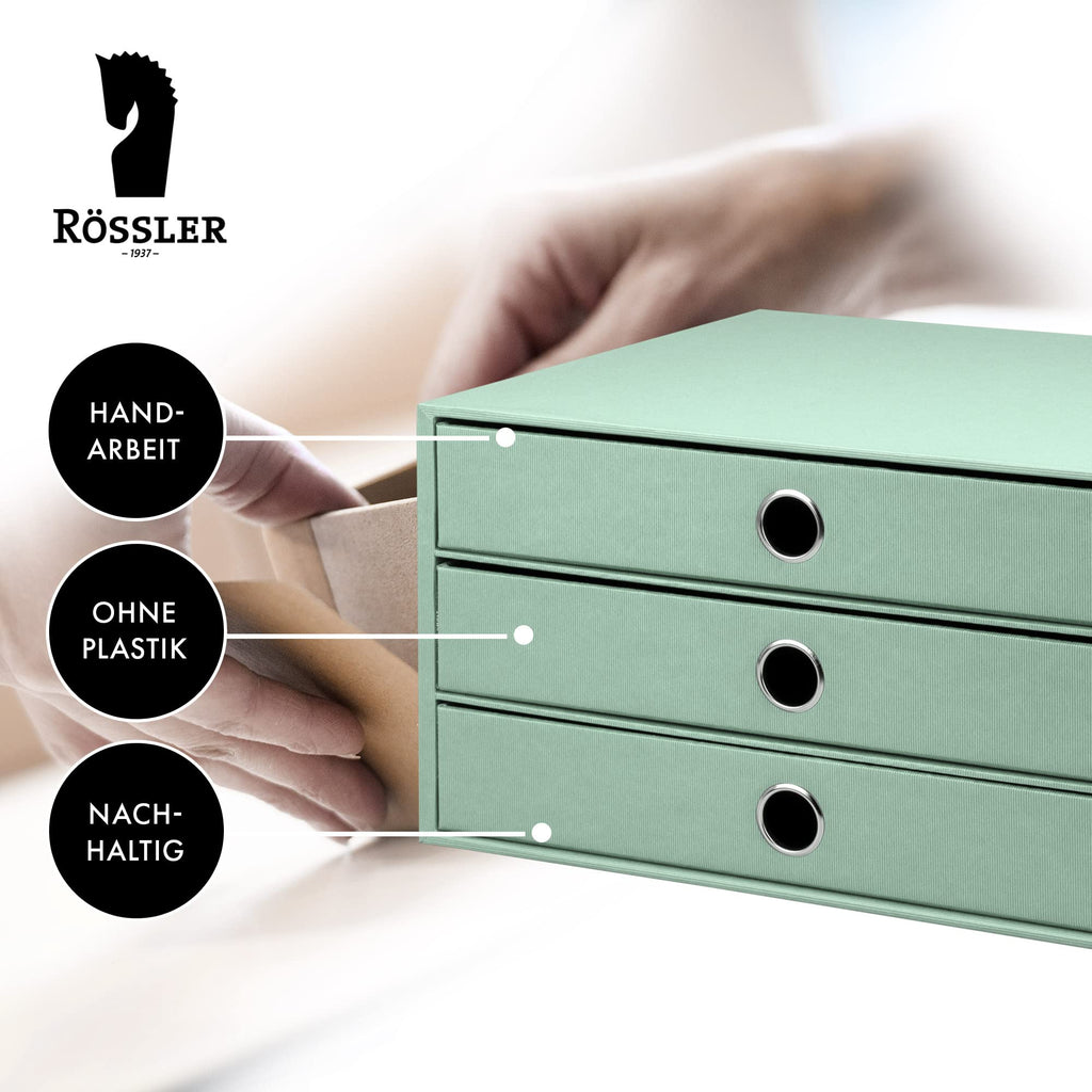 Rössler SOHO 3er Schubladenbox A4 aus Papier | Büro Organizer Schreibtisch| Schubladen Organizer Büro Zubehör & Bürobedarf | Schreibtisch Organizer Box | 34 x 25 x 19 cm | 1 Stück | Farbe: Mint