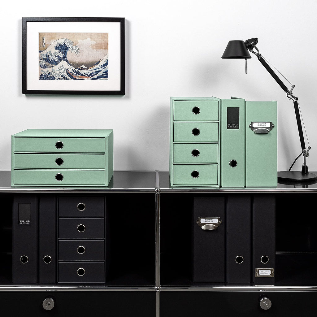 Rössler SOHO 3er Schubladenbox A4 aus Papier | Büro Organizer Schreibtisch| Schubladen Organizer Büro Zubehör & Bürobedarf | Schreibtisch Organizer Box | 34 x 25 x 19 cm | 1 Stück | Farbe: Mint