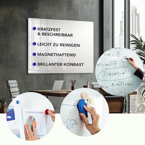 Master of Boards Premium Magnettafel aus Glas, Whiteboard Rahmenlos, Pinnwand magnetisch, Glastafel inkl. 5 Magnete, Magnetwand beschreibbar, Wandtafel, Memoboard (90 x 120 cm)