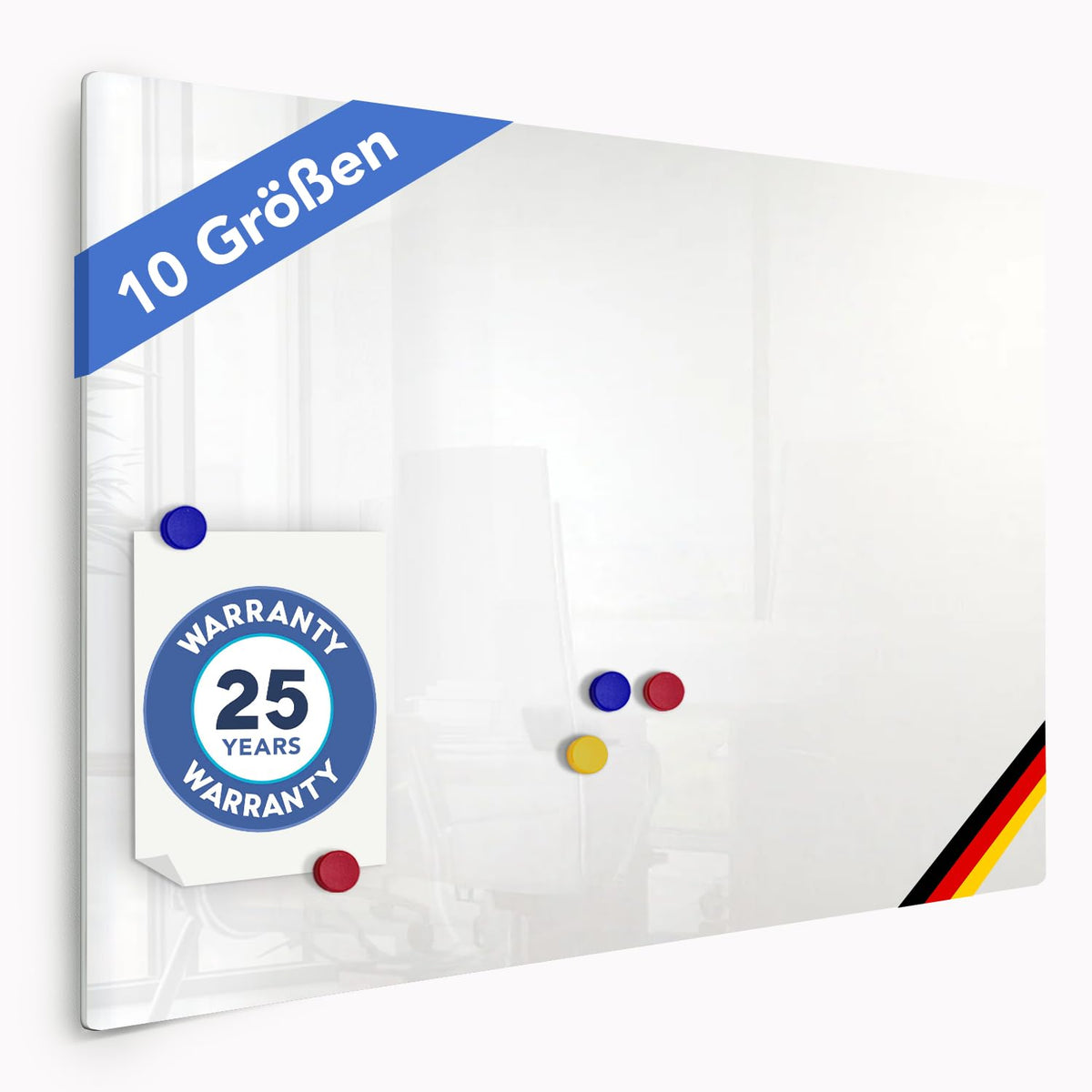 Master of Boards Premium Magnettafel aus Glas, Whiteboard Rahmenlos, Pinnwand magnetisch, Glastafel inkl. 5 Magnete, Magnetwand beschreibbar, Wandtafel, Memoboard (90 x 120 cm)