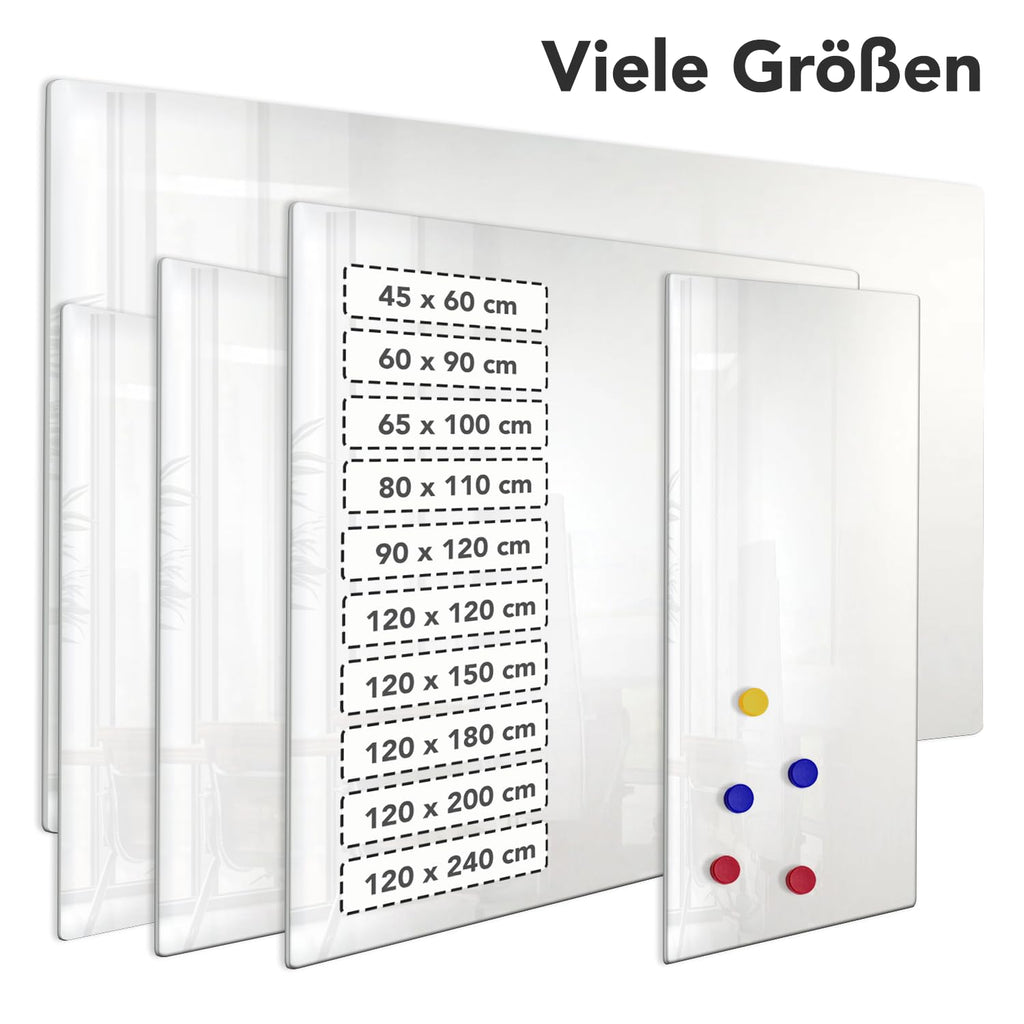 Master of Boards Premium Magnettafel aus Glas, Whiteboard Rahmenlos, Pinnwand magnetisch, Glastafel inkl. 5 Magnete, Magnetwand beschreibbar, Wandtafel, Memoboard (90 x 120 cm)