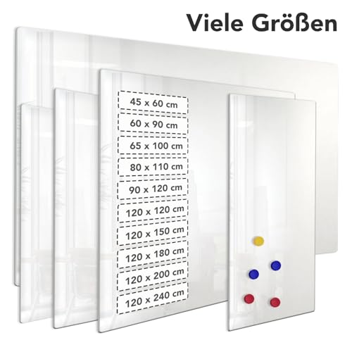 Master of Boards Premium Magnettafel aus Glas, Whiteboard Rahmenlos, Pinnwand magnetisch, Glastafel inkl. 5 Magnete, Magnetwand beschreibbar, Wandtafel, Memoboard (90 x 120 cm)