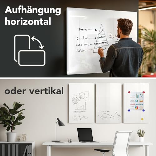 Master of Boards Premium Magnettafel aus Glas, Whiteboard Rahmenlos, Pinnwand magnetisch, Glastafel inkl. 5 Magnete, Magnetwand beschreibbar, Wandtafel, Memoboard (90 x 120 cm)