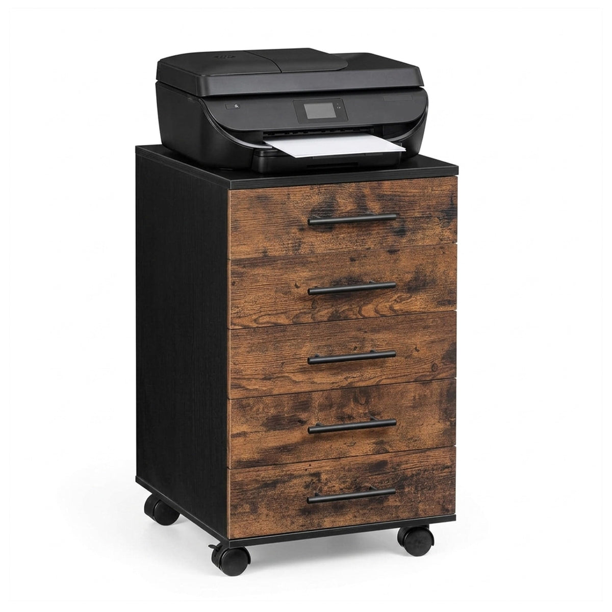 Relaxdays Rollcontainer, 5 Schubladen, schwarz/braun