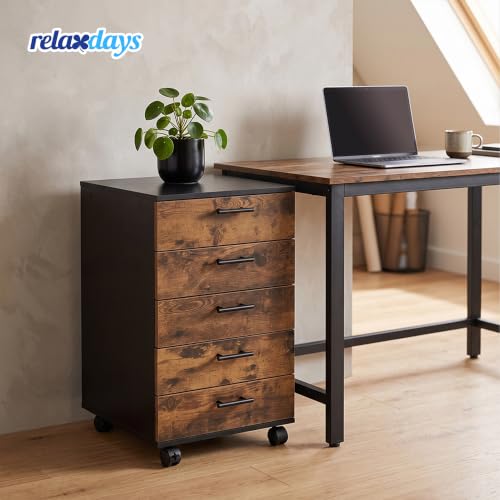 Relaxdays Rollcontainer, 5 Schubladen, schwarz/braun