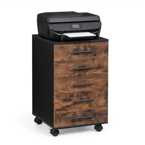 Relaxdays Rollcontainer, 5 Schubladen, schwarz/braun