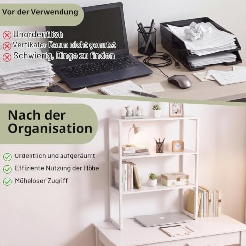 KOMFOTTEU Schreibtischregal 3-Ebenen mit Kippschutz & Fußpolstern
