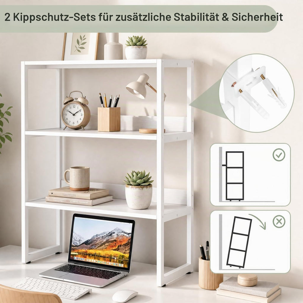 KOMFOTTEU Schreibtischregal 3-Ebenen mit Kippschutz & Fußpolstern