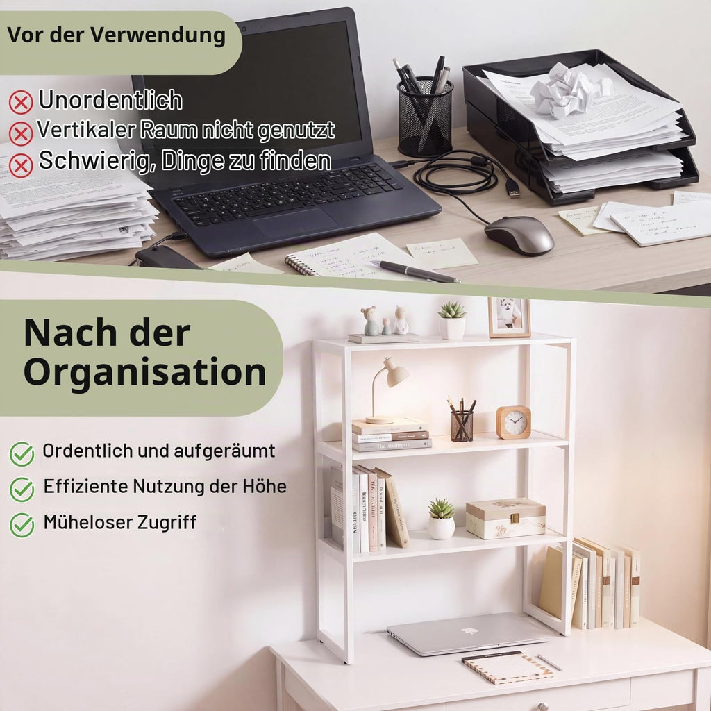 KOMFOTTEU Schreibtischregal 3-Ebenen mit Kippschutz & Fußpolstern