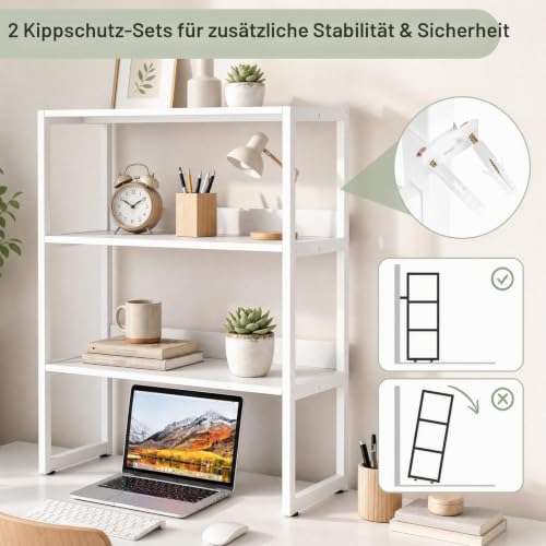 KOMFOTTEU Schreibtischregal 3-Ebenen mit Kippschutz & Fußpolstern