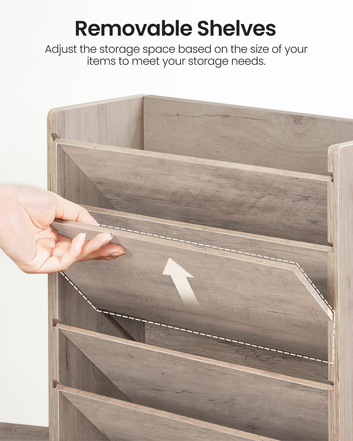 CHOEZON Zeitungshalter Wand, Wandorganizer aus Holzwerkstoff, Wandmontierter Ordner-Organisator, 6-stufiges Dokumentenregal, mit 2 Haken, für das Home Office, Greige DMWJ01FH