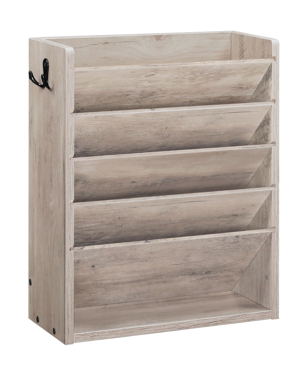 CHOEZON Zeitungshalter Wand, Wandorganizer aus Holzwerkstoff, Wandmontierter Ordner-Organisator, 6-stufiges Dokumentenregal, mit 2 Haken, für das Home Office, Greige DMWJ01FH