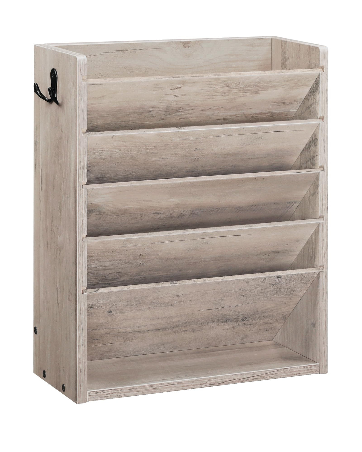 CHOEZON Zeitungshalter Wand, Wandorganizer aus Holzwerkstoff, Wandmontierter Ordner-Organisator, 6-stufiges Dokumentenregal, mit 2 Haken, für das Home Office, Greige DMWJ01FH