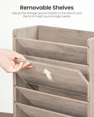 CHOEZON Zeitungshalter Wand, Wandorganizer aus Holzwerkstoff, Wandmontierter Ordner-Organisator, 6-stufiges Dokumentenregal, mit 2 Haken, für das Home Office, Greige DMWJ01FH