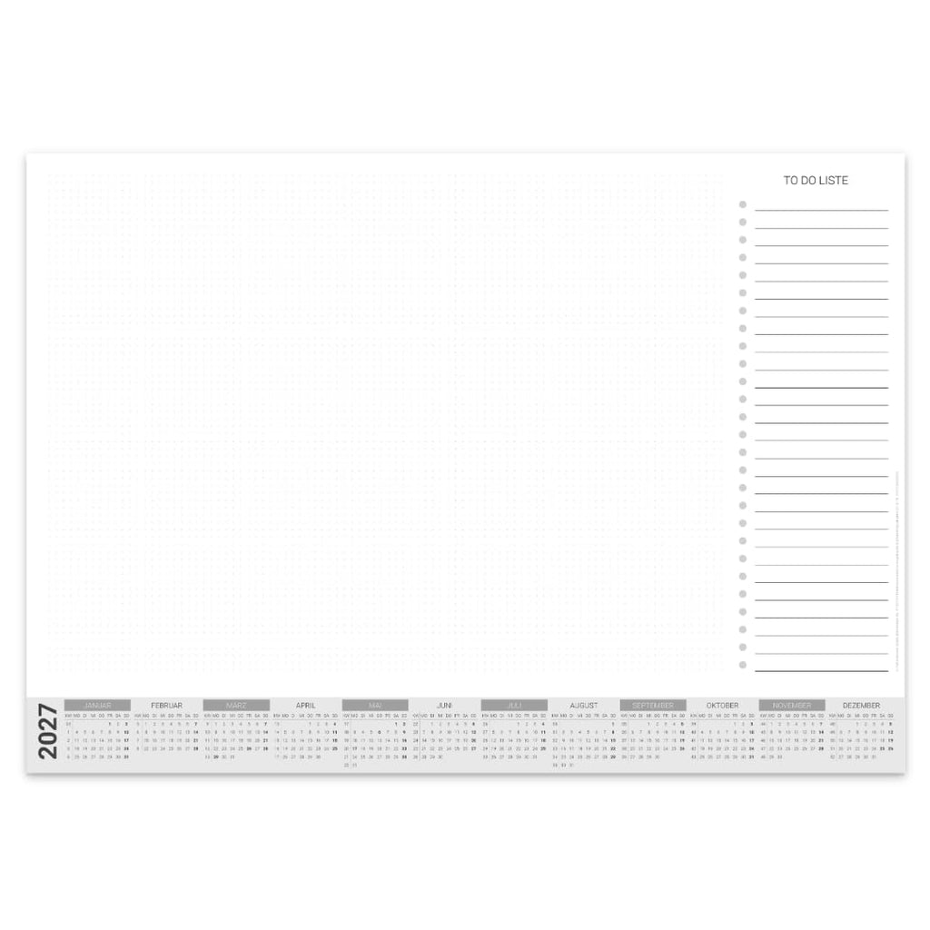 Papier-Schreibtischunterlage mit Kalender 2027 | DIN A2 mit Kantenschutz | 25 Blatt zum Abreißen mit To Do Liste | mit Schutzleiste | Schreibtischunterlage Papier A2 Kalender 2027