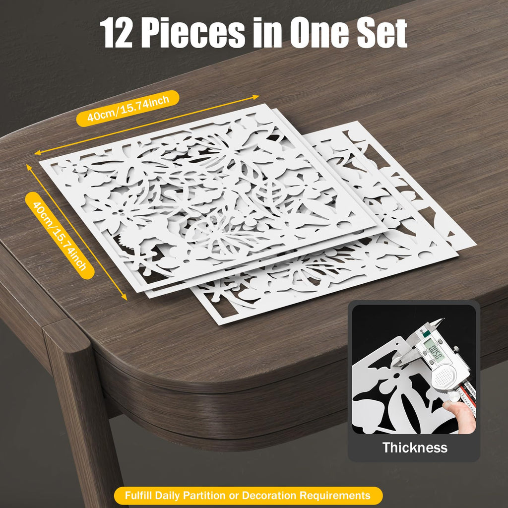 12pc Paravent, Hängende Raumteiler, Faltbarer Paraventgestell, Hohle Schnitzerei, Raumteiler oder Wanddekoration in Schlafzimmern, Wohnzimmern, Fluren, Einzelne 40×40cm, Weiß