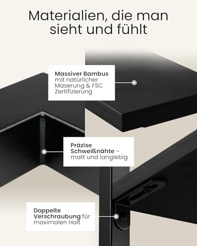 Wandregal Bambus mit schwarzen Metallrahmen, 75x50x15cm, hängendes Regal mit modernem Design, Metall Holz Wand Schweberegal, Regalwand Möbel für Wohnzimmer Küche und Bad (Schwarz)