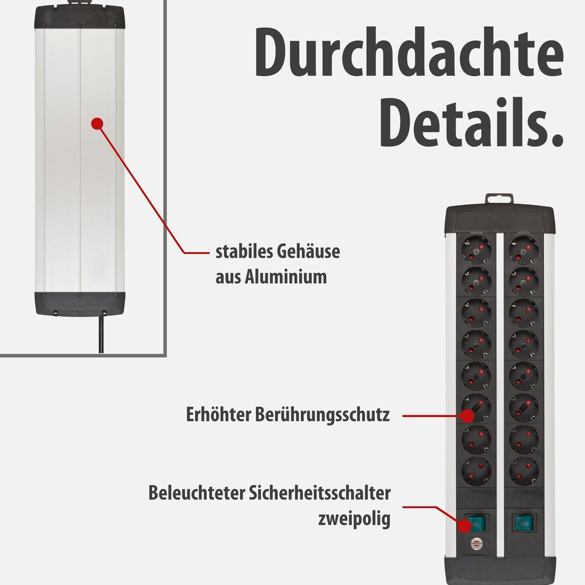 Brennenstuhl Premium-Alu-Line Steckdosenleiste 16-Fach, 3m