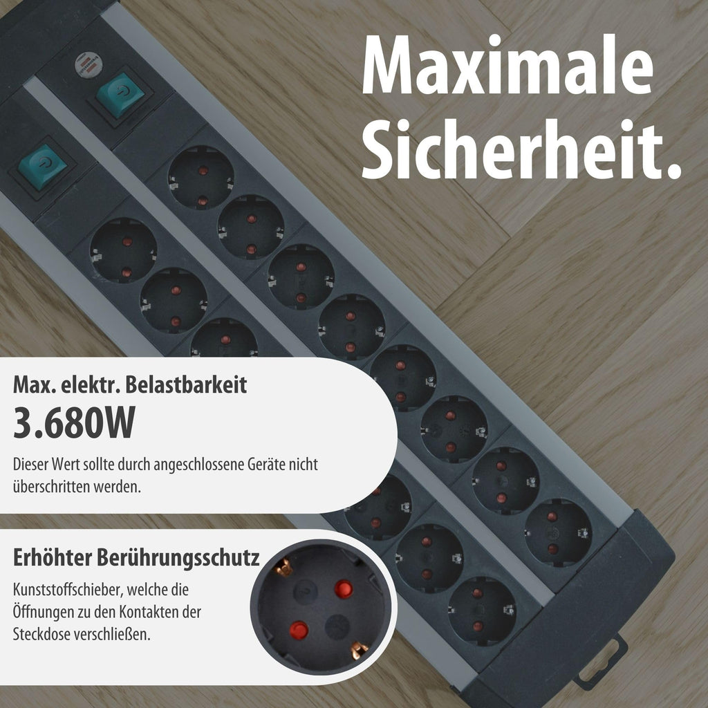 Brennenstuhl Premium-Alu-Line Steckdosenleiste 16-Fach, 3m