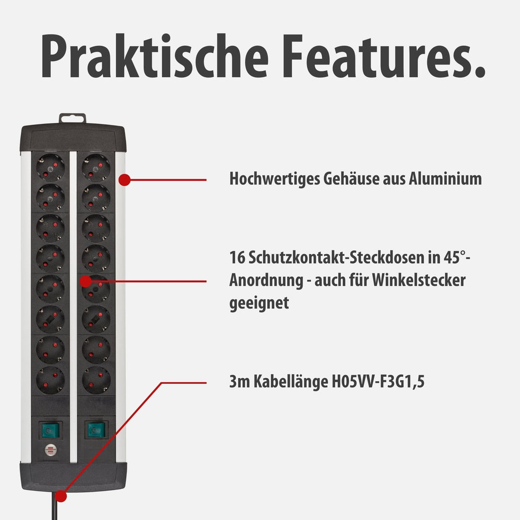 Brennenstuhl Premium-Alu-Line Steckdosenleiste 16-Fach, 3m