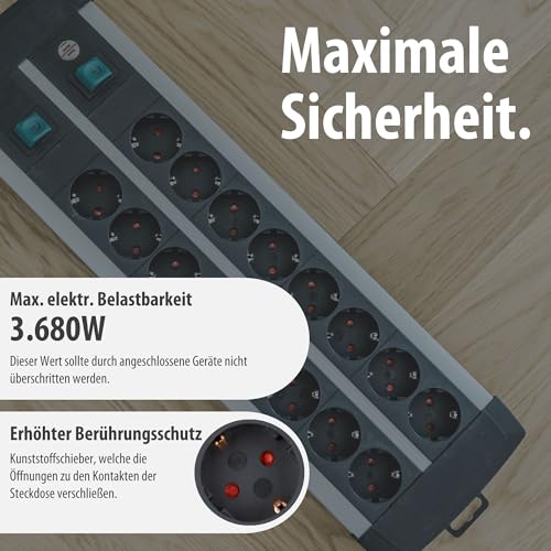 Brennenstuhl Premium-Alu-Line Steckdosenleiste 16-Fach, 3m