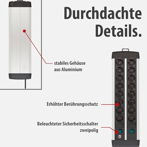 Brennenstuhl Premium-Alu-Line Steckdosenleiste 16-Fach, 3m