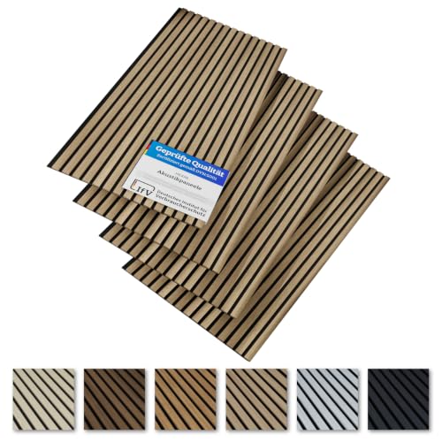AKUSTIKO Lamella Akustikpaneele 4 Stück 140x60cm - flexible Filz MDF Wandpaneele fugenlos - überlappende Holz Lamellenwand, Innendekor modern - Akustik Wandverkleidung (3.36m² Light Oak)