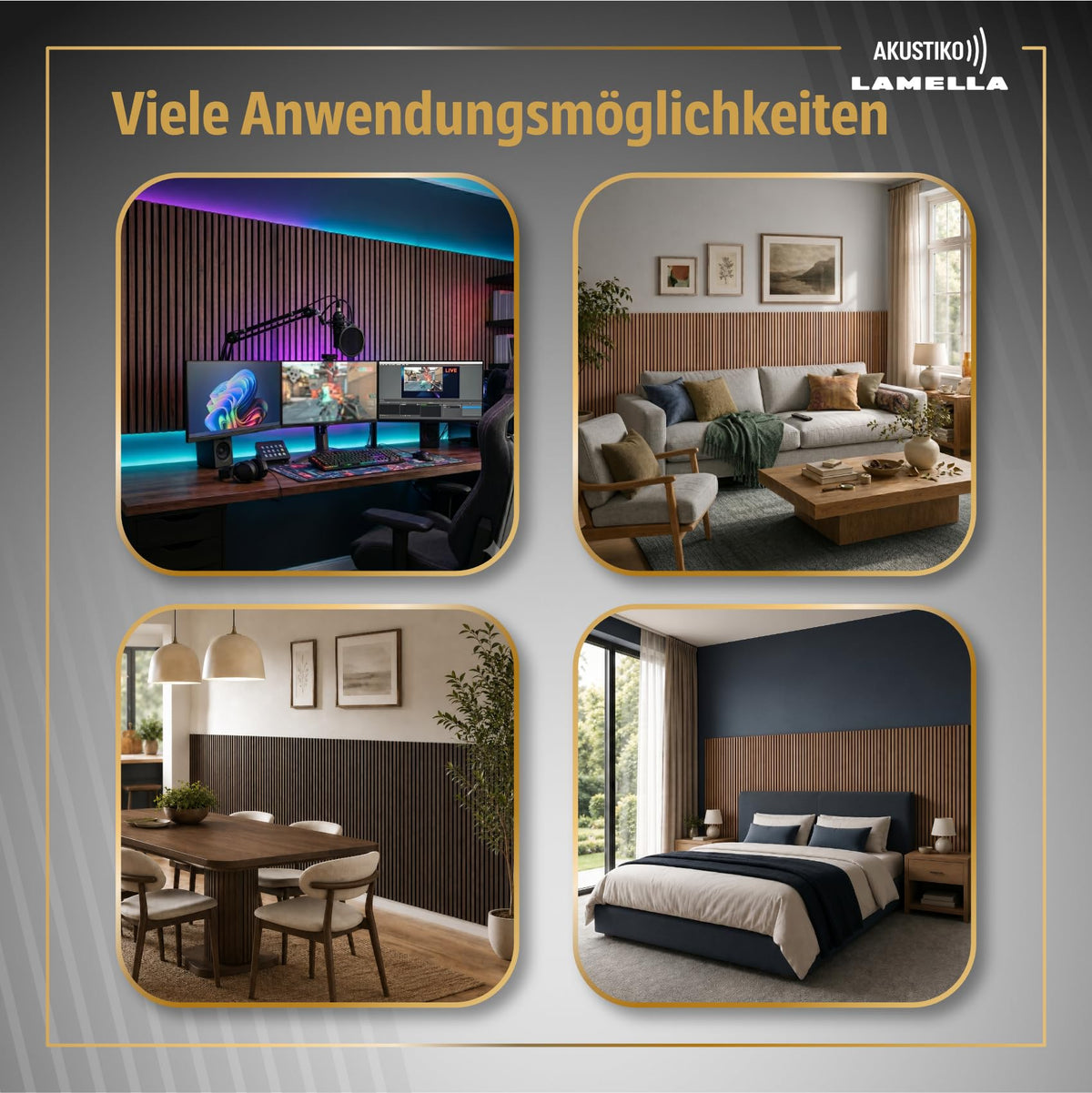 AKUSTIKO Lamella Akustikpaneele 4 Stück 140x60cm - flexible Filz MDF Wandpaneele fugenlos - überlappende Holz Lamellenwand, Innendekor modern - Akustik Wandverkleidung (3.36m² Light Oak)