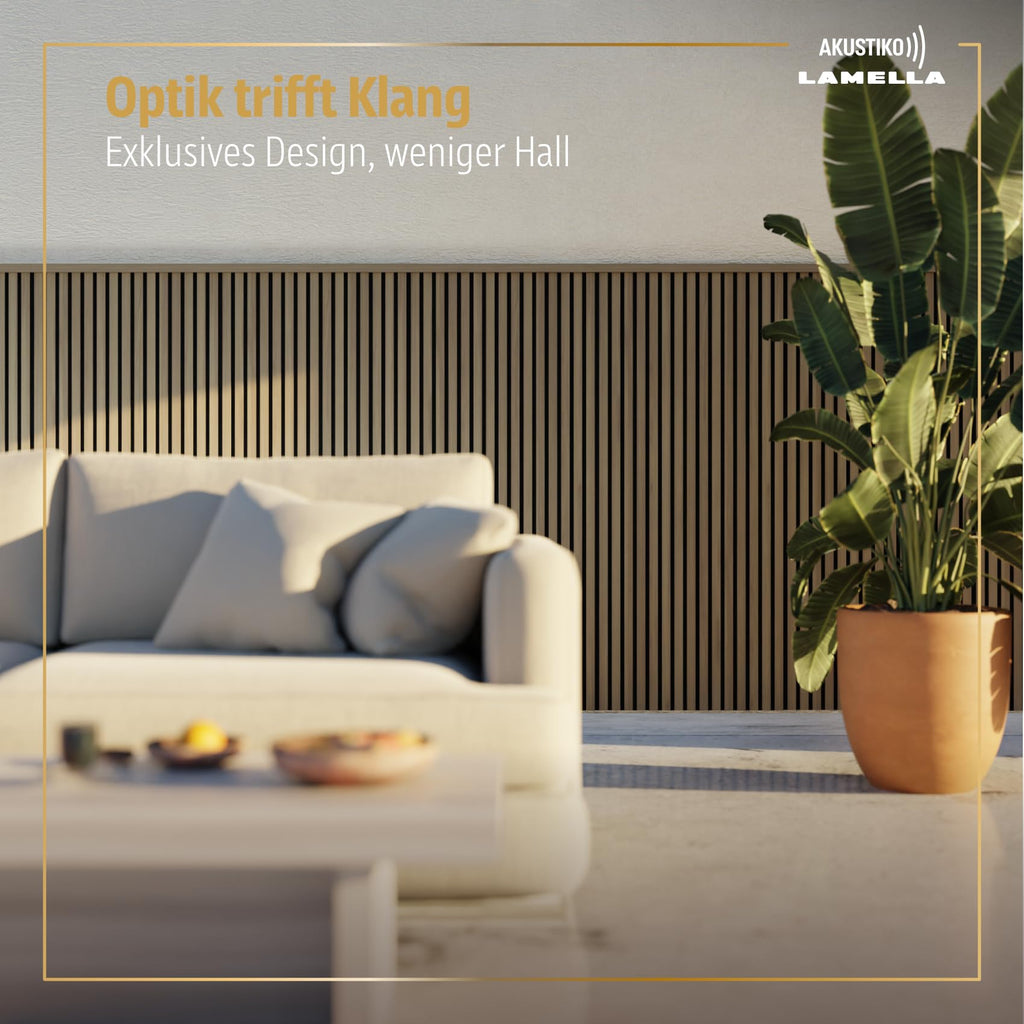 AKUSTIKO Lamella Akustikpaneele 4 Stück 140x60cm - flexible Filz MDF Wandpaneele fugenlos - überlappende Holz Lamellenwand, Innendekor modern - Akustik Wandverkleidung (3.36m² Light Oak)