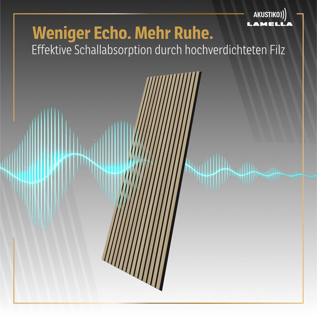 AKUSTIKO Lamella Akustikpaneele 4 Stück 140x60cm - flexible Filz MDF Wandpaneele fugenlos - überlappende Holz Lamellenwand, Innendekor modern - Akustik Wandverkleidung (3.36m² Light Oak)