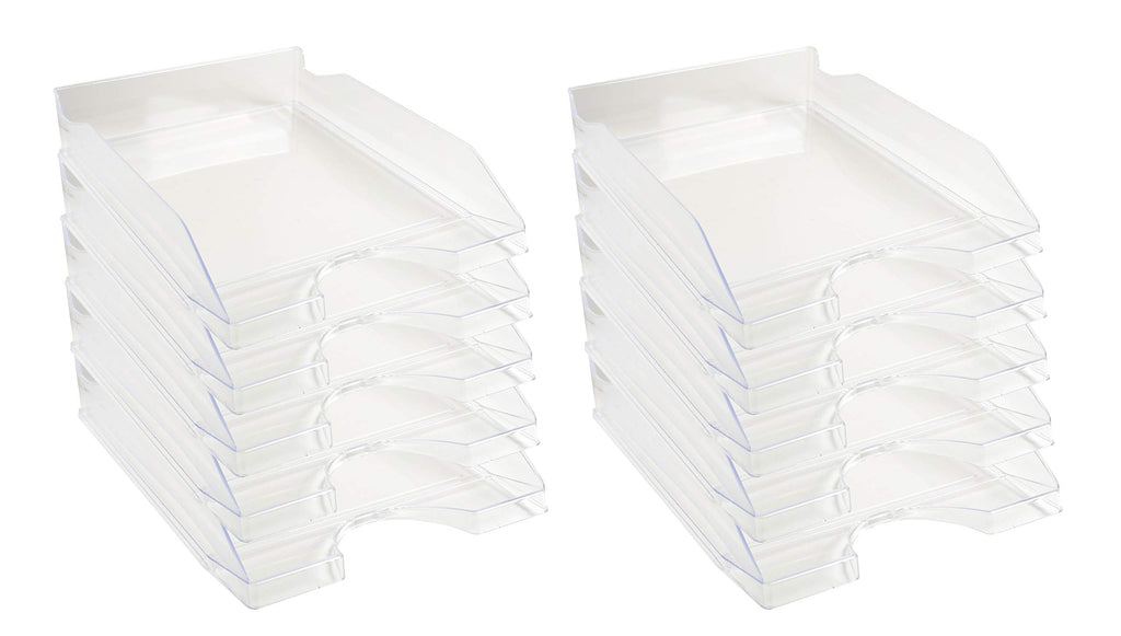 Exacompta 12323D 10er Pack Premium Briefablage Ecotray DIN A4. Ideale Briefkörbe für Ihre Organisation. Robuste und stapelbare Ablagekörbe glasklar