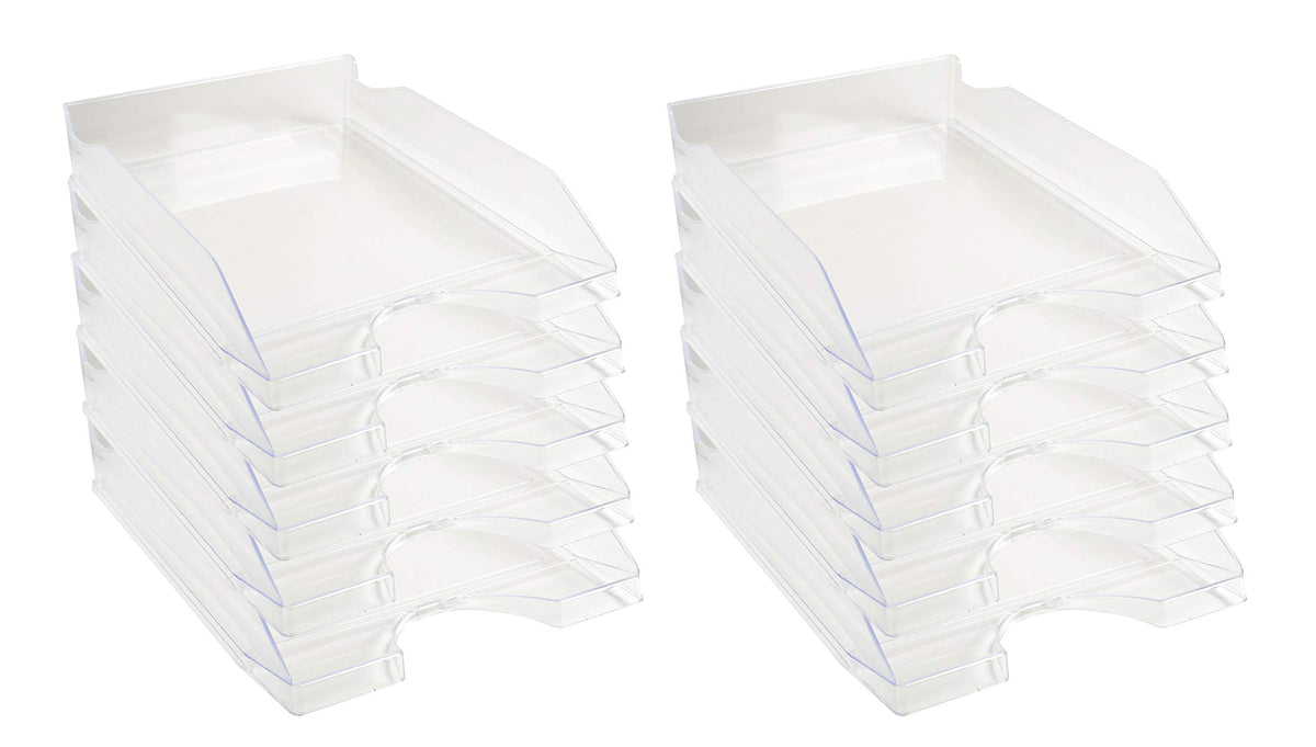 Exacompta 12323D 10er Pack Premium Briefablage Ecotray DIN A4. Ideale Briefkörbe für Ihre Organisation. Robuste und stapelbare Ablagekörbe glasklar