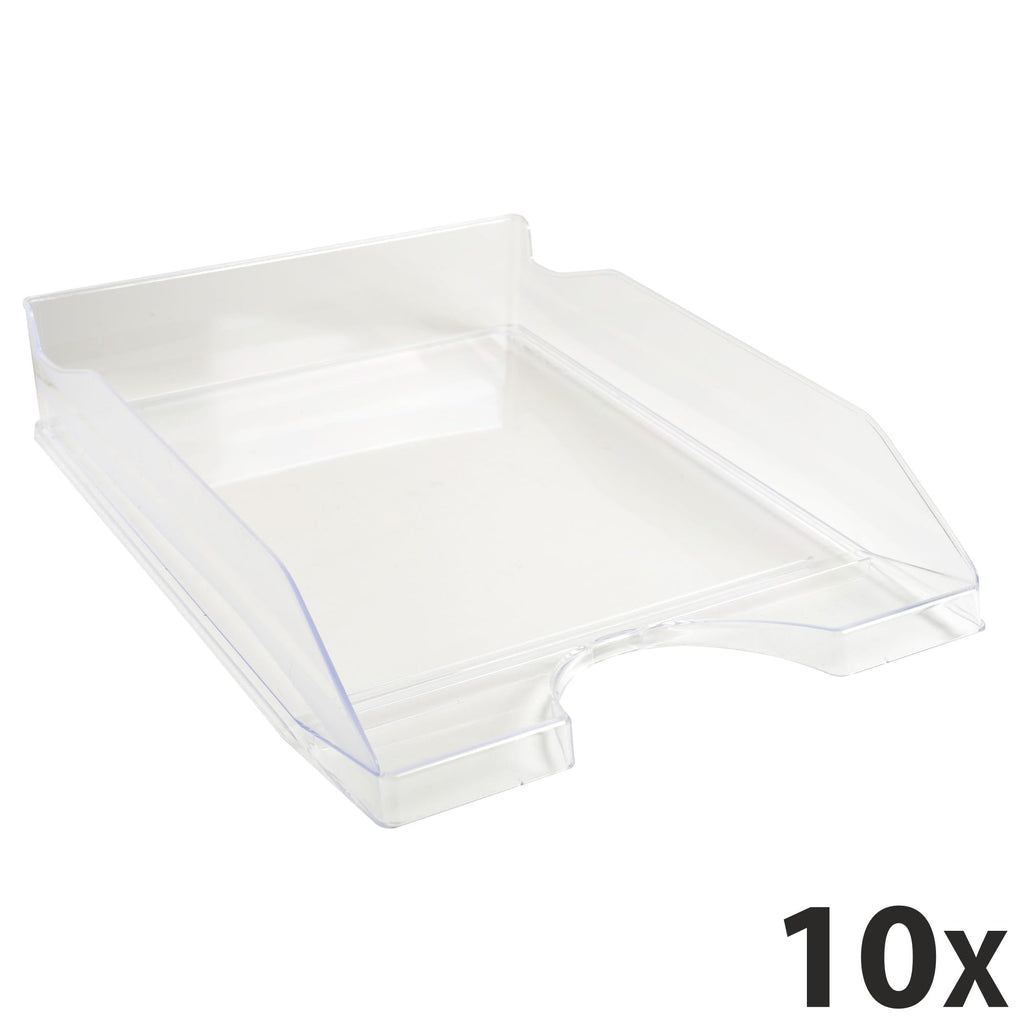 Exacompta 12323D 10er Pack Premium Briefablage Ecotray DIN A4. Ideale Briefkörbe für Ihre Organisation. Robuste und stapelbare Ablagekörbe glasklar