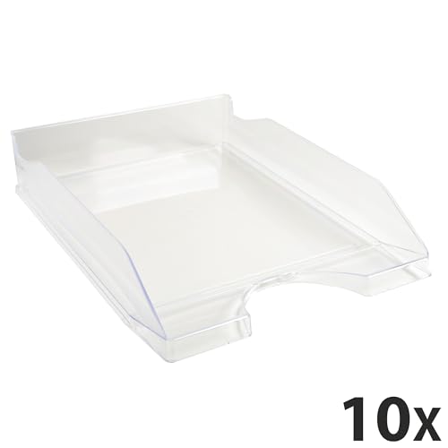 Exacompta 12323D 10er Pack Premium Briefablage Ecotray DIN A4. Ideale Briefkörbe für Ihre Organisation. Robuste und stapelbare Ablagekörbe glasklar