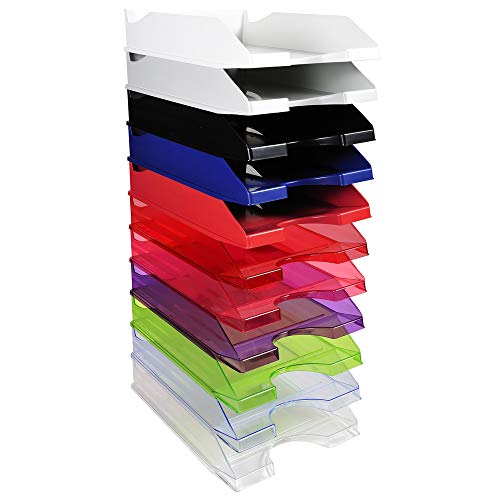 Exacompta 12323D 10er Pack Premium Briefablage Ecotray DIN A4. Ideale Briefkörbe für Ihre Organisation. Robuste und stapelbare Ablagekörbe glasklar