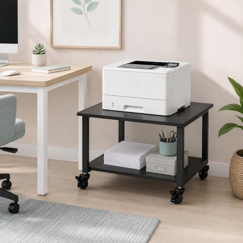 Relaxdays Druckertisch mit Rollen, schwarz