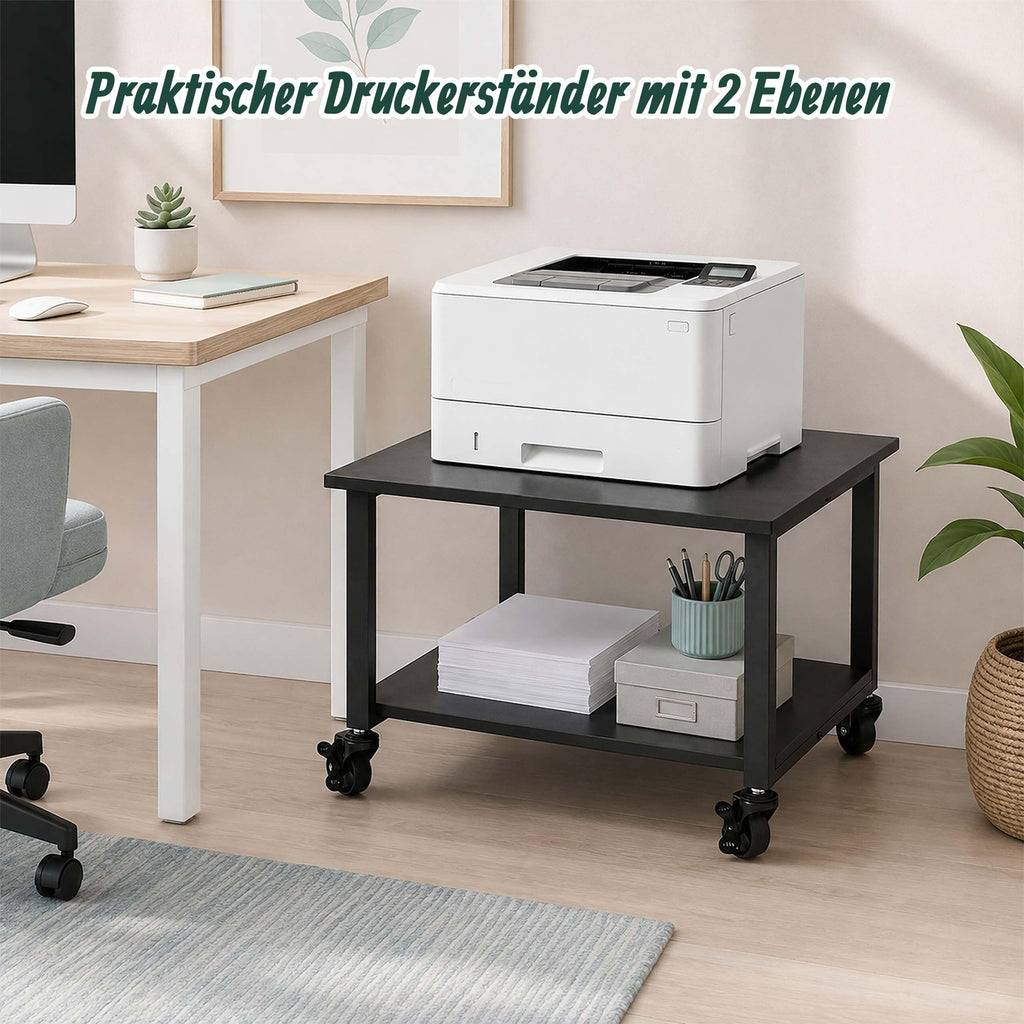 Relaxdays Druckertisch mit Rollen, schwarz