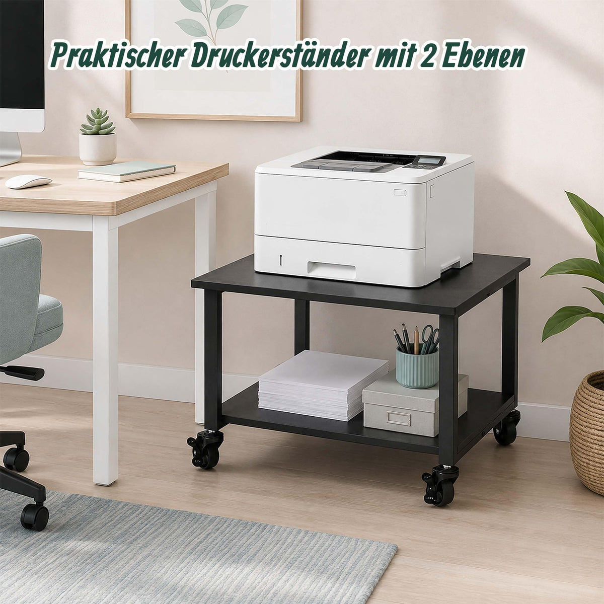 Relaxdays Druckertisch mit Rollen, schwarz