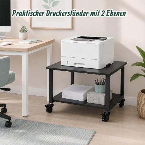 Relaxdays Druckertisch mit Rollen, schwarz