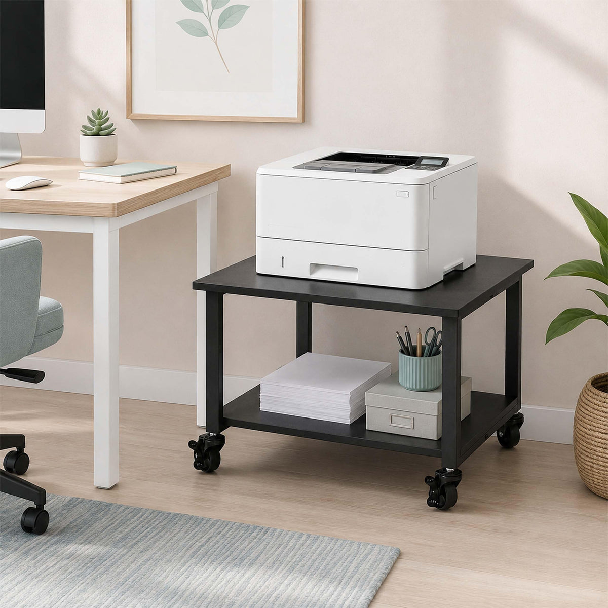 Relaxdays Druckertisch mit Rollen, schwarz