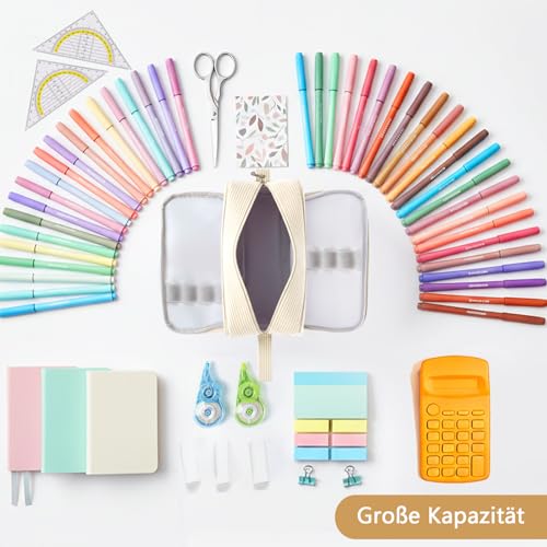 Federmäppchen Cord, Mäppchen 3 Fächer,Große Kapazität Federtaschen (Beige)