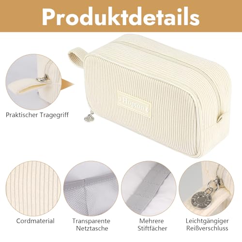 Federmäppchen Cord, Mäppchen 3 Fächer,Große Kapazität Federtaschen (Beige)