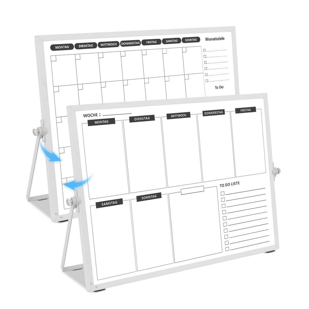 Doppelseitiges Whiteboard Wochenplaner/Monatsplaner abwischbar mit Halter für Tisch und zum aufhängen für Wand 40 x 30 cm