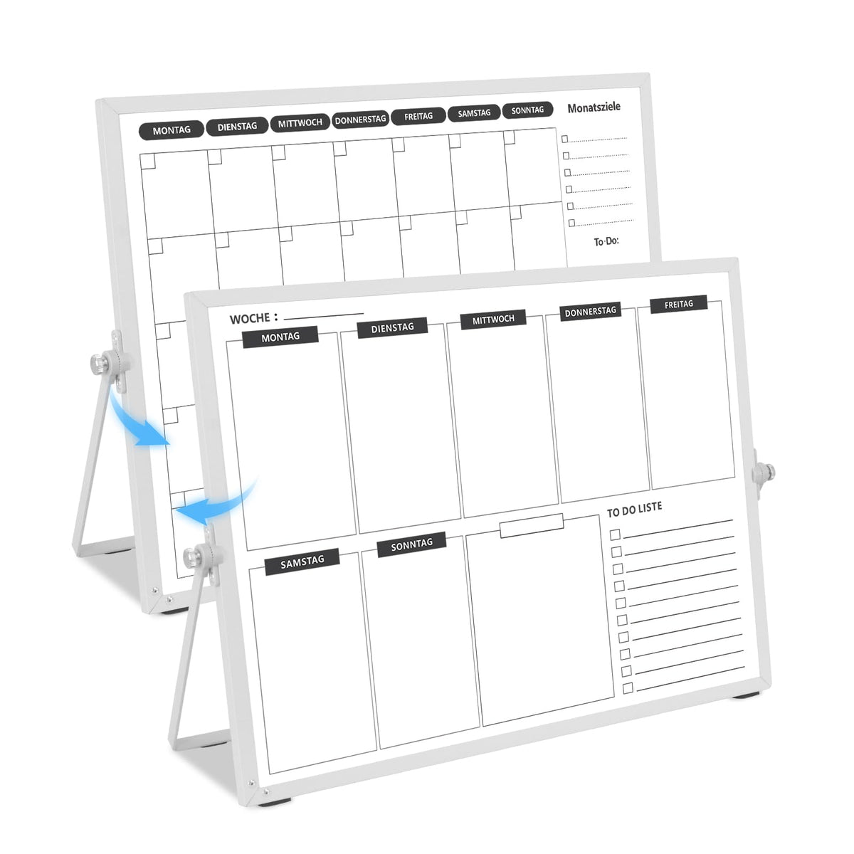 Doppelseitiges Whiteboard Wochenplaner/Monatsplaner abwischbar mit Halter für Tisch und zum aufhängen für Wand 40 x 30 cm