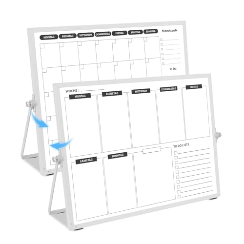 Doppelseitiges Whiteboard Wochenplaner/Monatsplaner abwischbar mit Halter für Tisch und zum aufhängen für Wand 40 x 30 cm