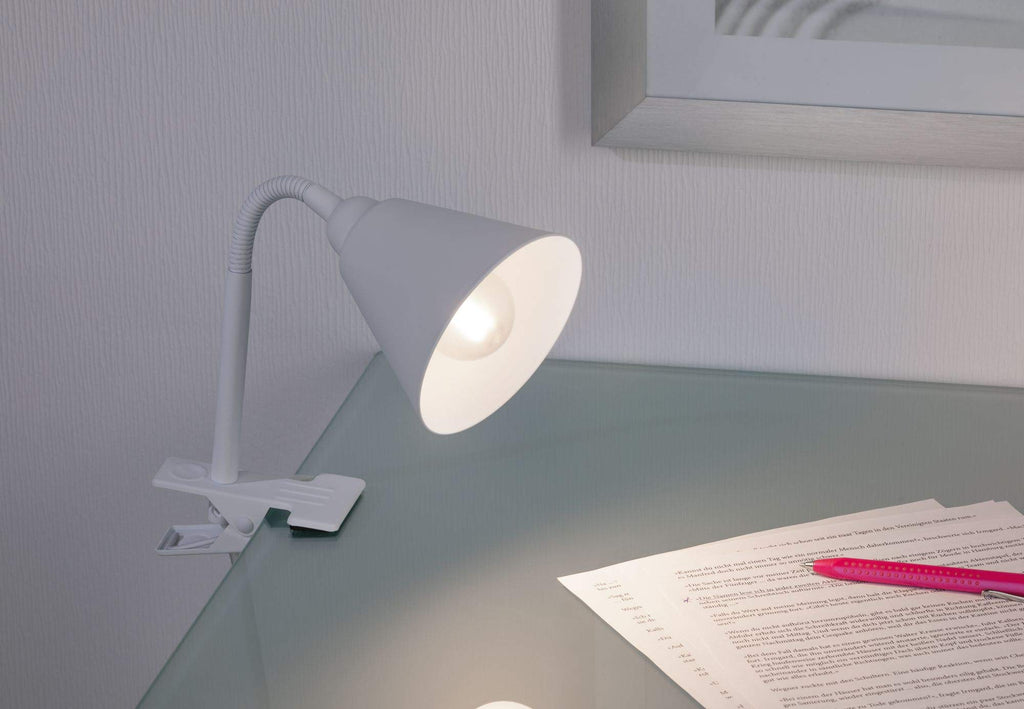 Paulmann 95431 Klemmleuchte Vitis mit Flexarm rund max. 20 Watt Lampe Schnurschalter Weiß Metall, Kunststoff E14 ohne Leuchtmittel