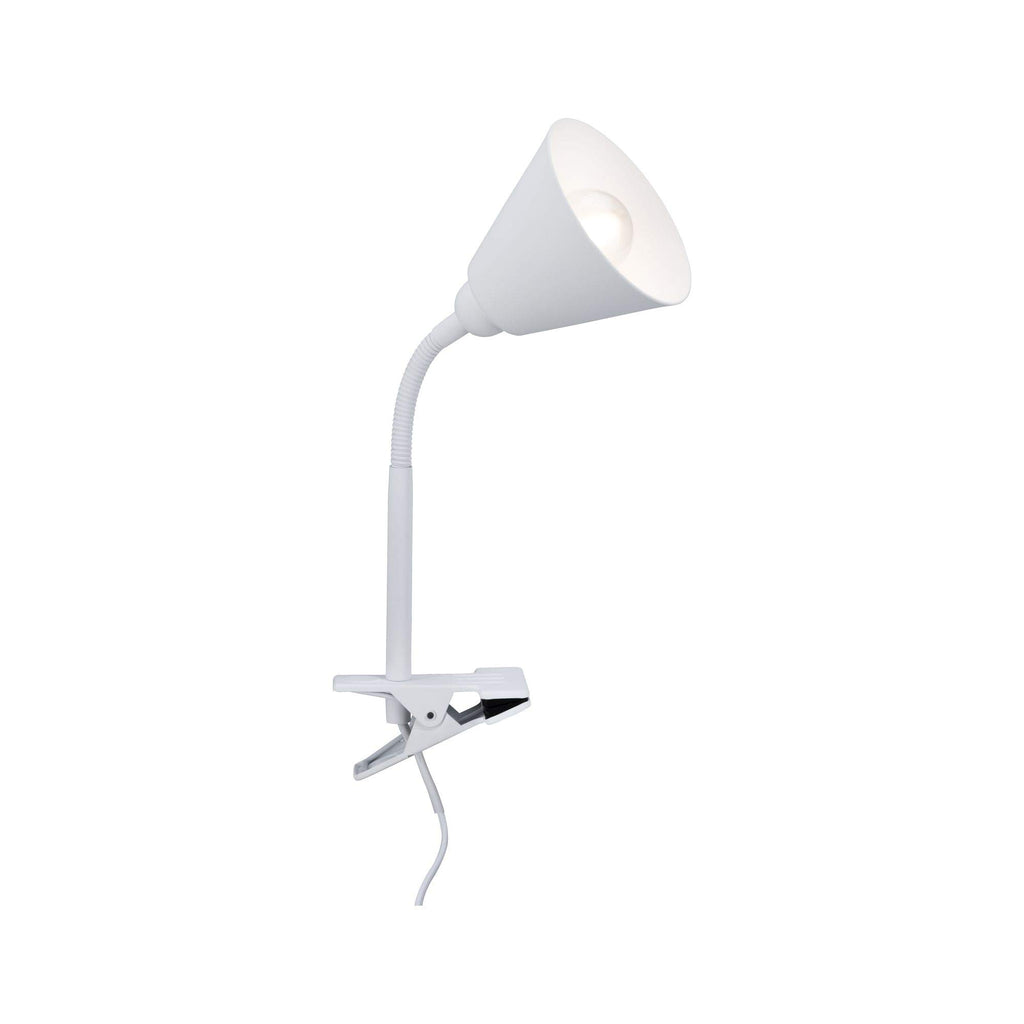 Paulmann 95431 Klemmleuchte Vitis mit Flexarm rund max. 20 Watt Lampe Schnurschalter Weiß Metall, Kunststoff E14 ohne Leuchtmittel