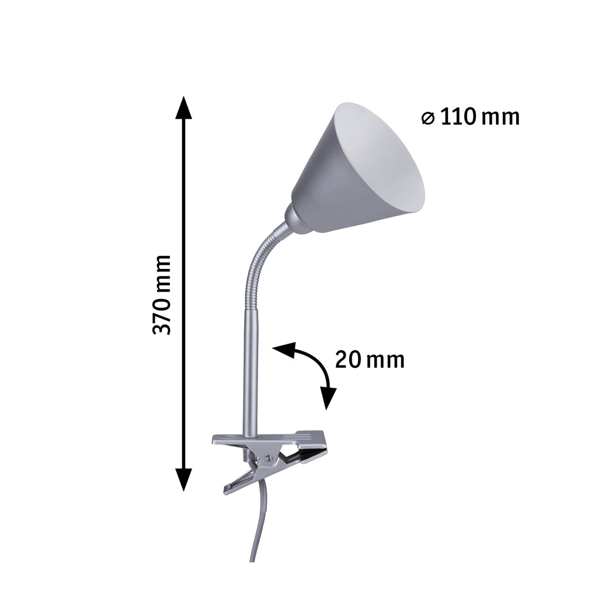 Paulmann 95431 Klemmleuchte Vitis mit Flexarm rund max. 20 Watt Lampe Schnurschalter Weiß Metall, Kunststoff E14 ohne Leuchtmittel